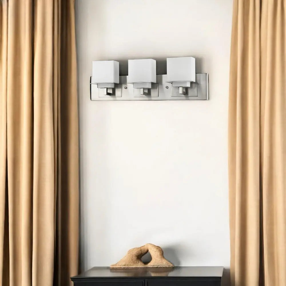 22" Silver And White Metal and Glass Three Lights Flush Mounted Sconce Homeroots Lighting