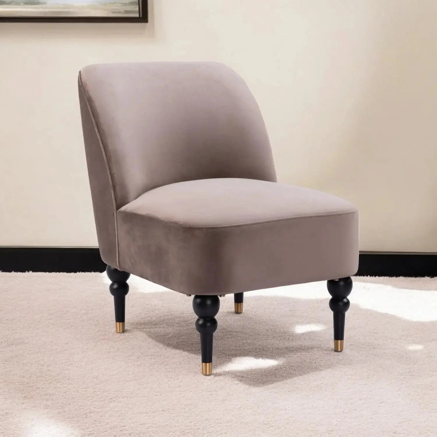 22" Taupe And Black And Gold Velvet And Upholstered Side Chair Homeroots Living Room
