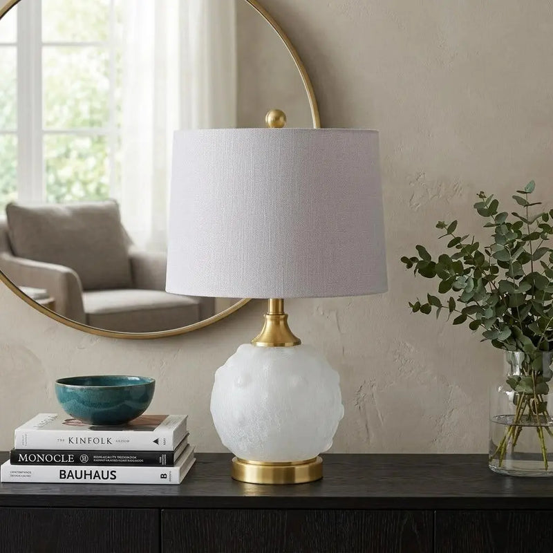 22" White And Gold Globe Table Lamp With Drum Shade Homeroots Lighting
