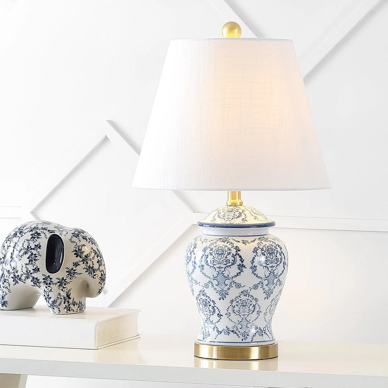 22" White Blue And Gold Urn Table Lamp With Empire Shade Homeroots Lighting