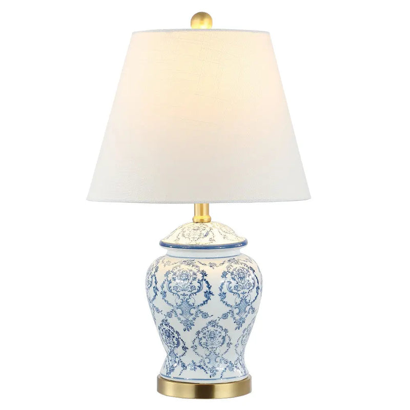 22" White Blue And Gold Urn Table Lamp With Empire Shade Homeroots Lighting