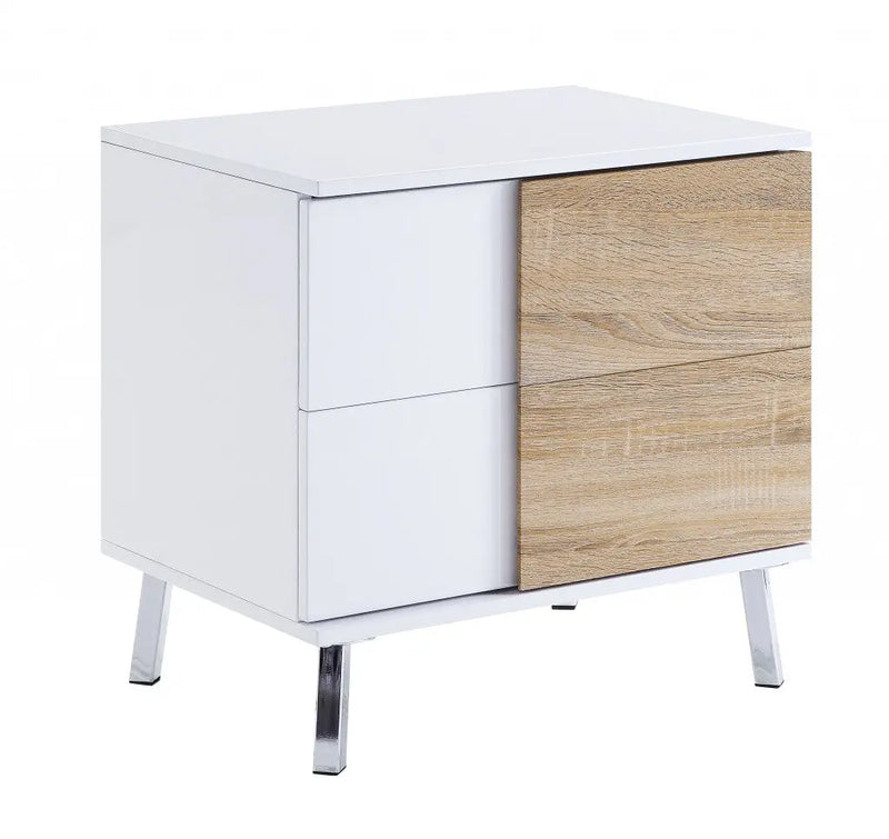 22" White High Gloss Manufactured Wood Rectangular End Table With Two Drawers Homeroots Living Room