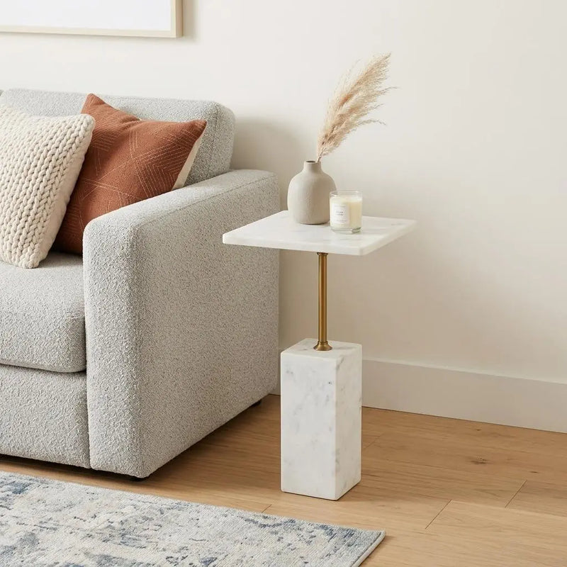 22" White Marble Free Form Pedestal End Table Homeroots Living Room