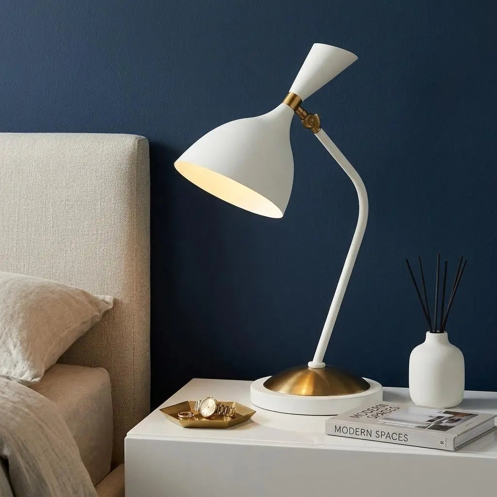 22" White Table Lamp LED With Bell Shade Homeroots Lighting