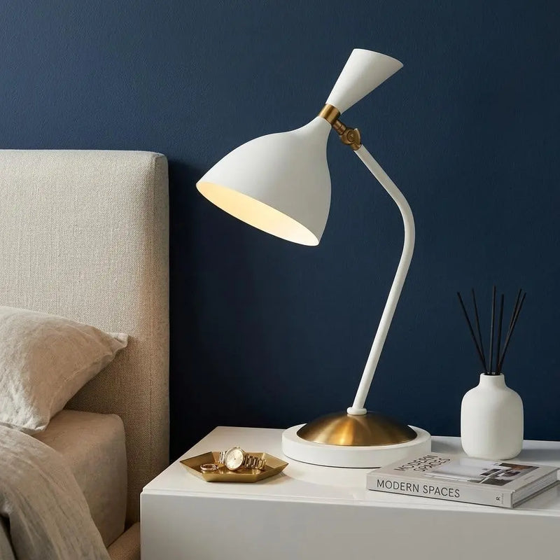 22" White Table Lamp LED With Bell Shade Homeroots Lighting