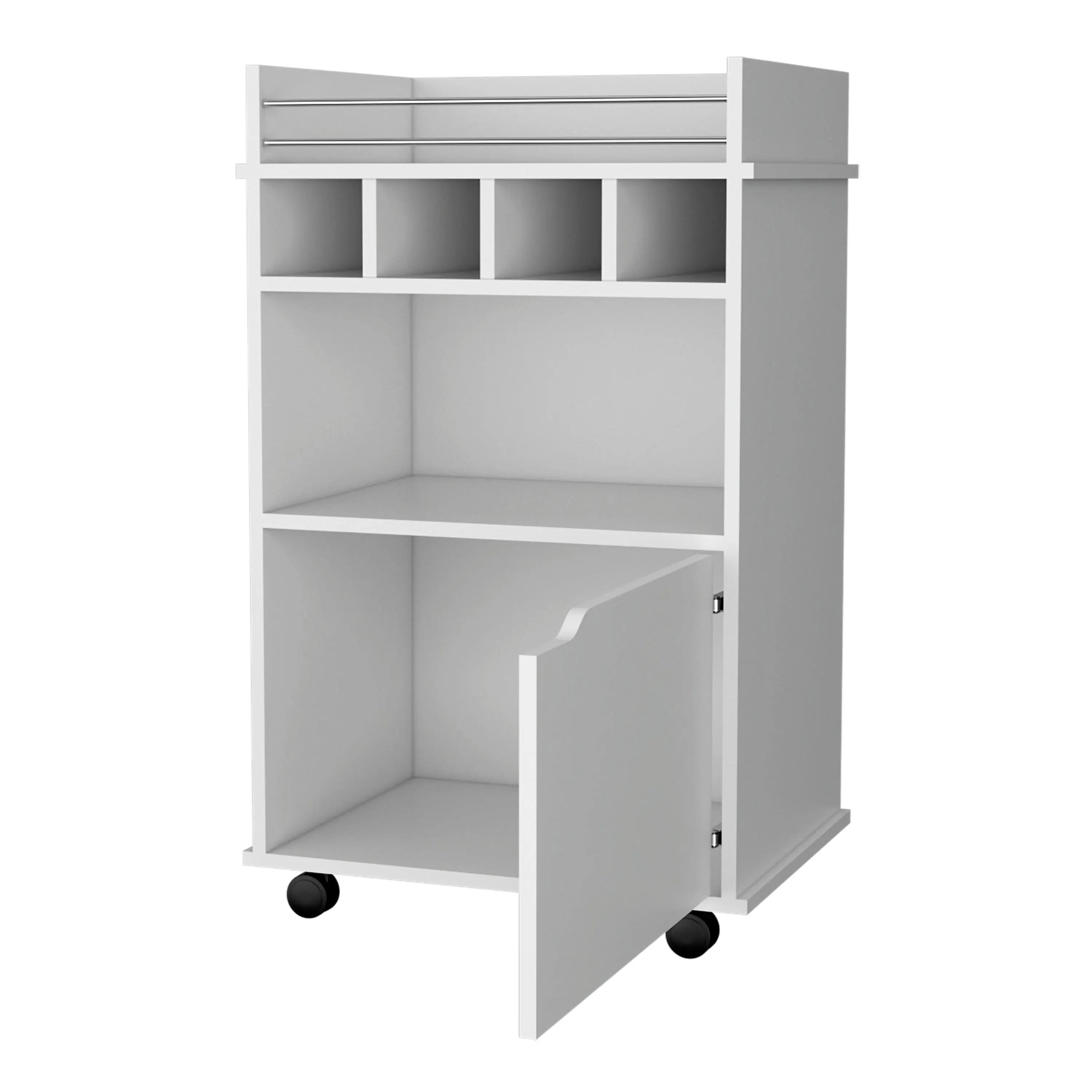 22" White Wood Rolling Bar Cart With Wine Storage Homeroots Kitchen & Dining