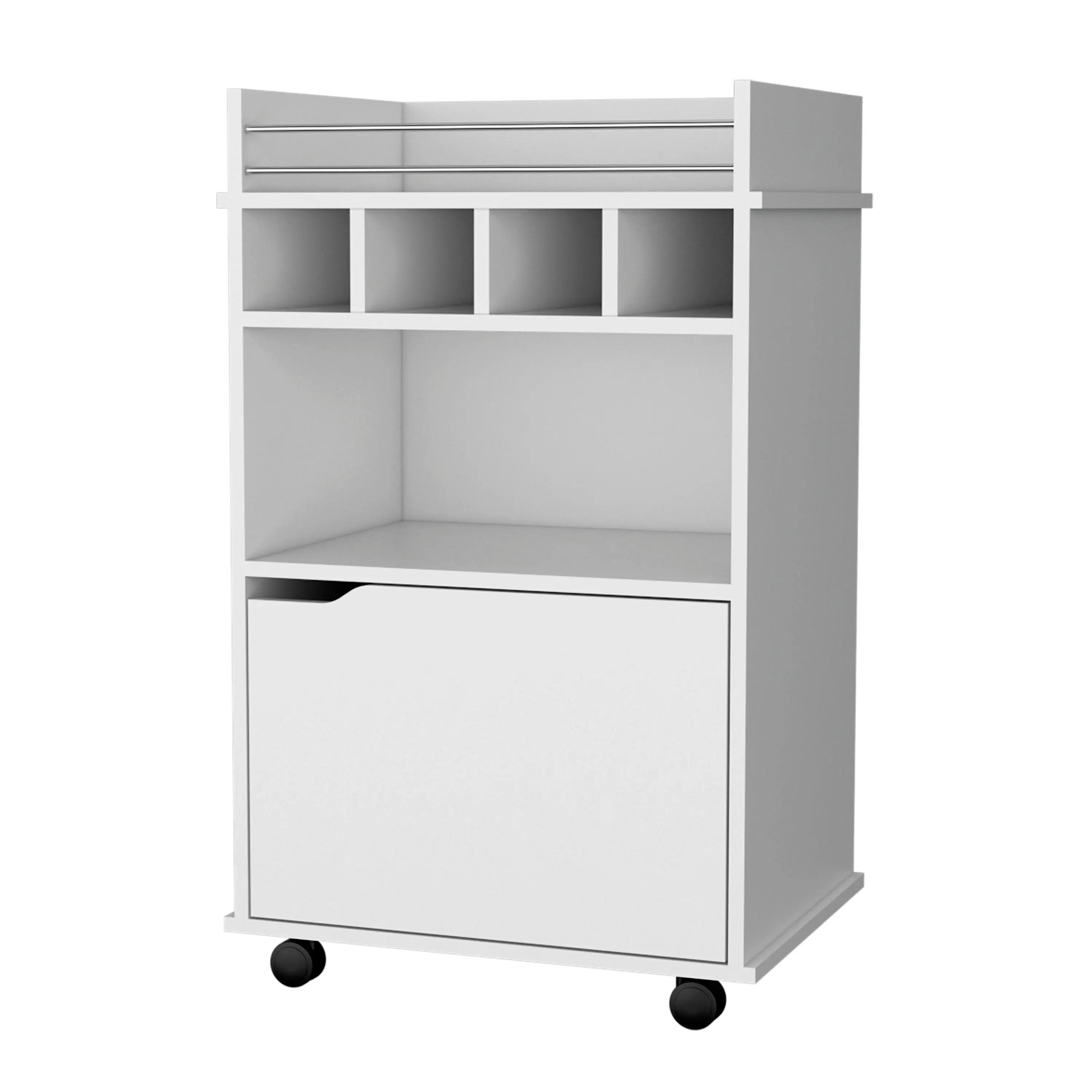 22" White Wood Rolling Bar Cart With Wine Storage Homeroots Kitchen & Dining