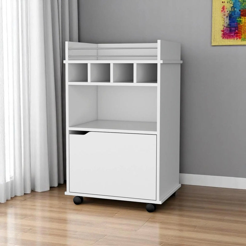 22" White Wood Rolling Bar Cart With Wine Storage Homeroots Kitchen & Dining