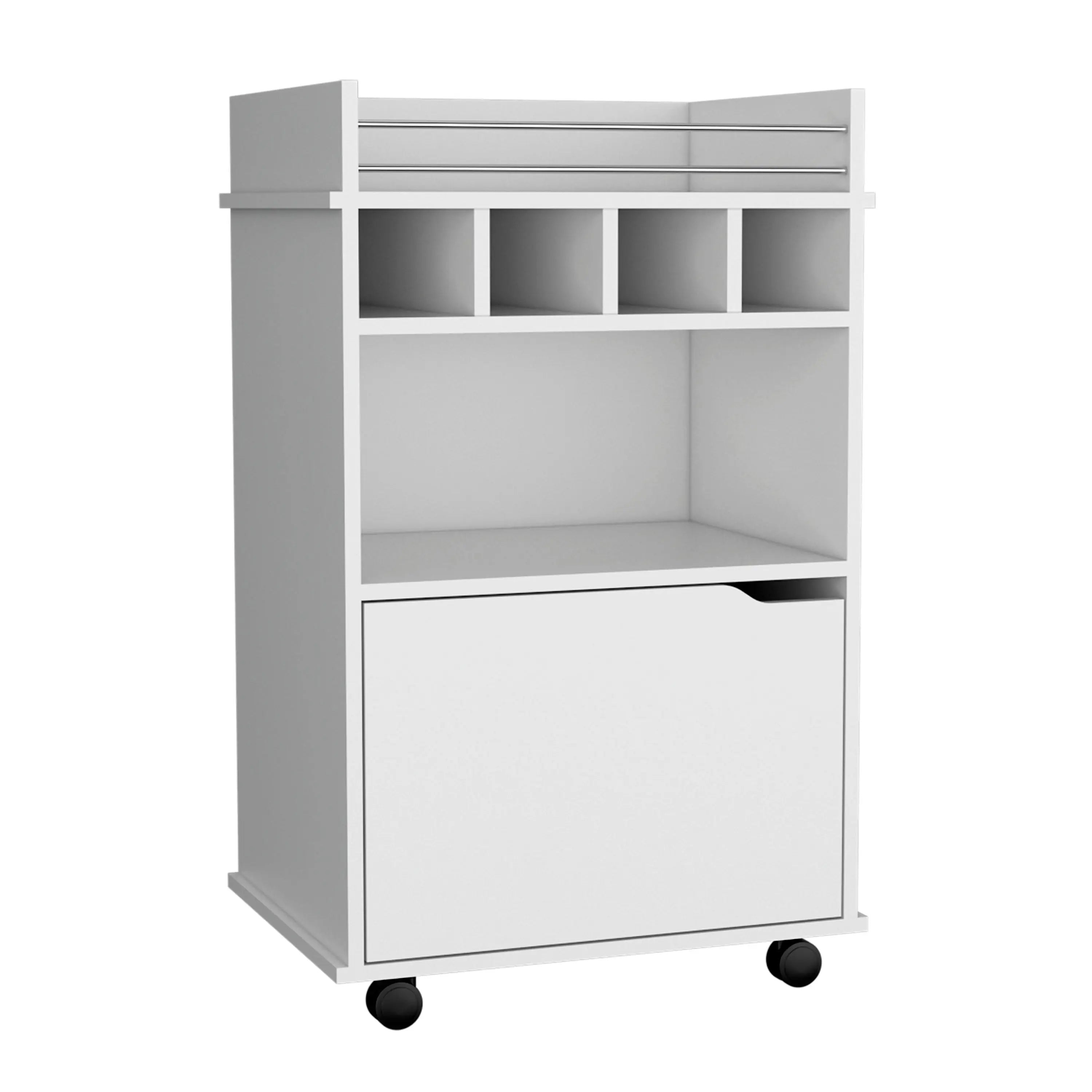 22" White Wood Rolling Bar Cart With Wine Storage Homeroots Kitchen & Dining
