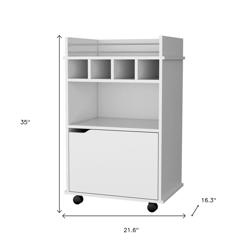 22" White Wood Rolling Bar Cart With Wine Storage Homeroots Kitchen & Dining