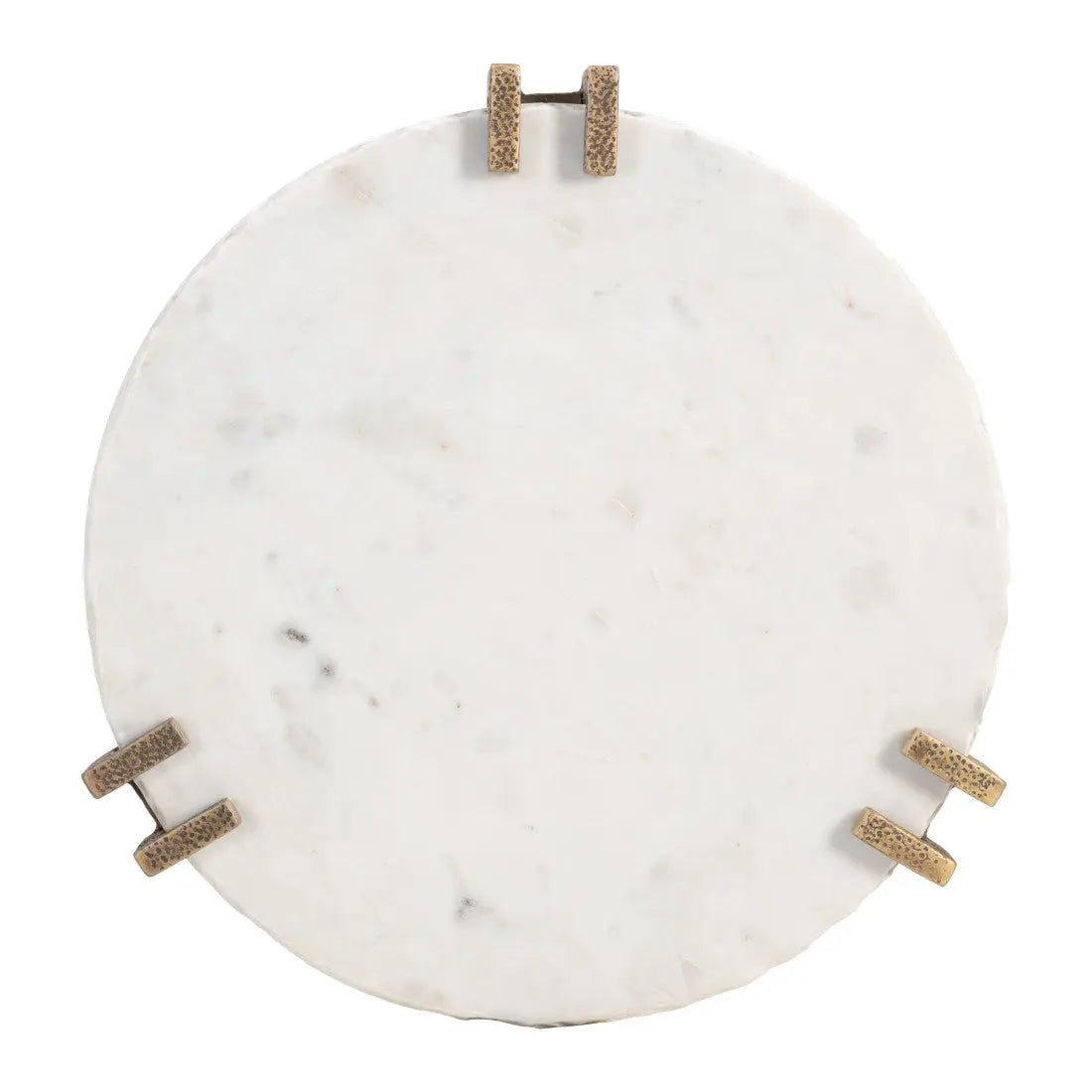 22" White and Brass Distressed Marble and Iron Circular End Table Homeroots Living Room
