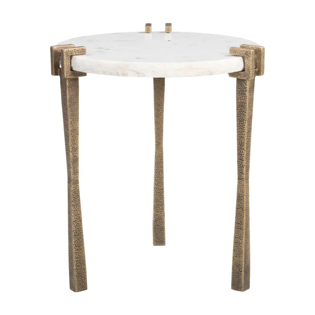 22" White and Brass Distressed Marble and Iron Circular End Table Homeroots Living Room