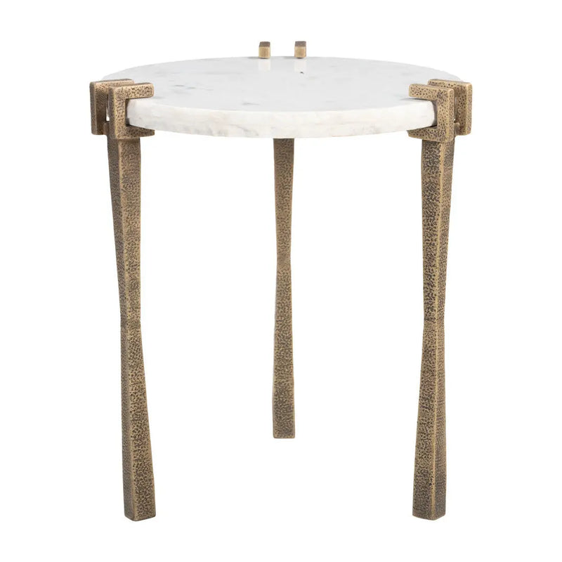 22" White and Brass Distressed Marble and Iron Circular End Table Homeroots Living Room
