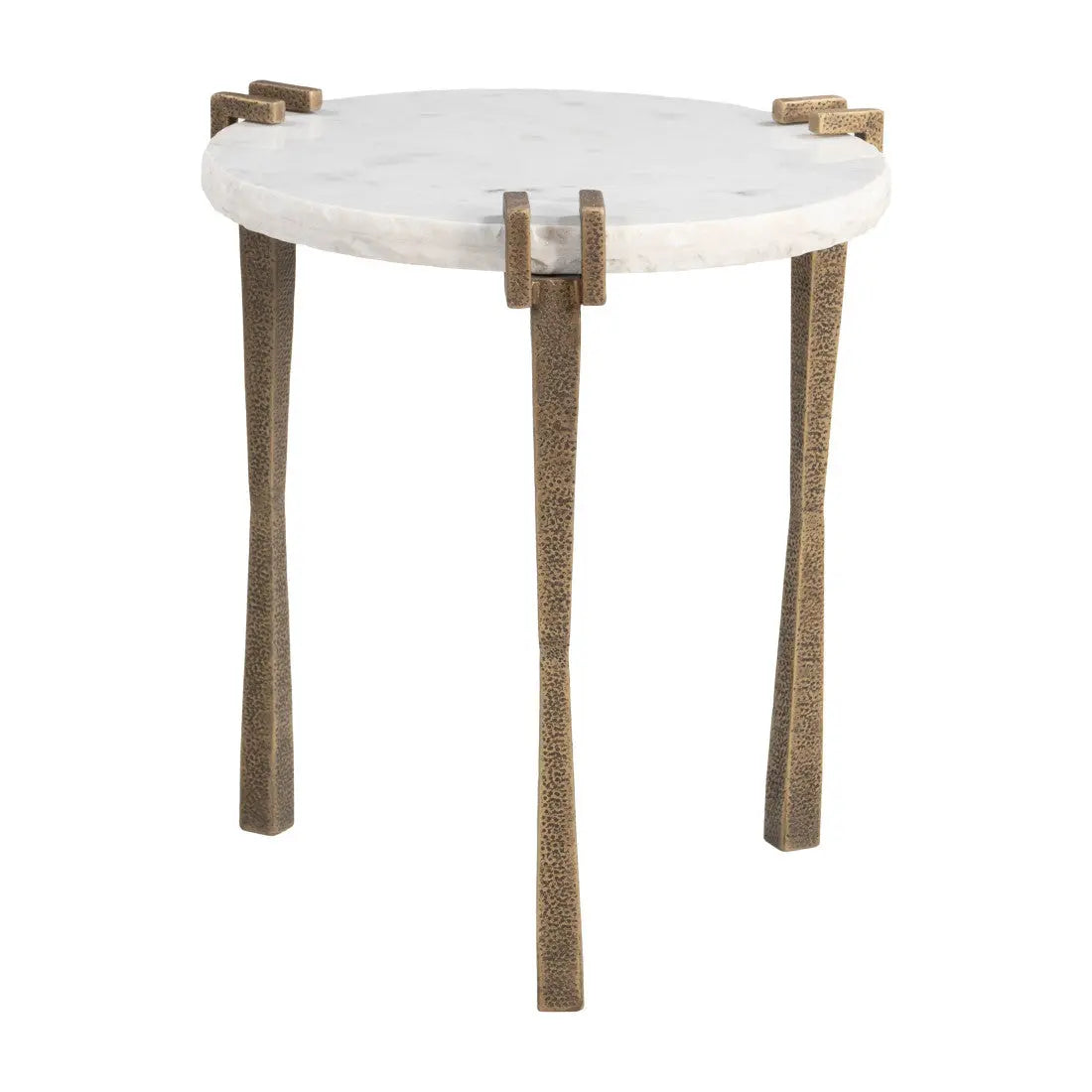 22" White and Brass Distressed Marble and Iron Circular End Table Homeroots Living Room