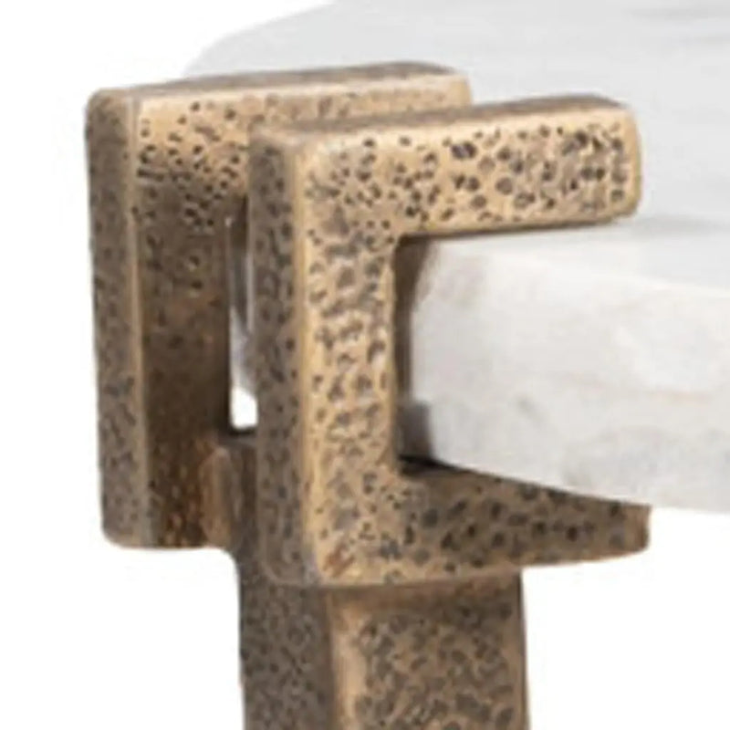 22" White and Brass Distressed Marble and Iron Circular End Table Homeroots Living Room