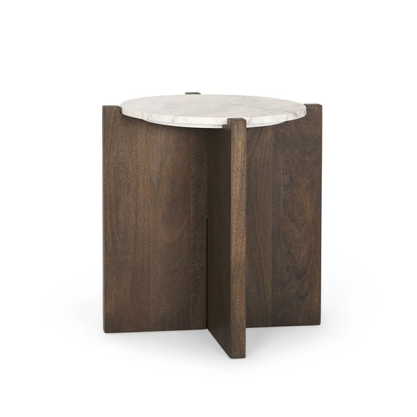 22" White and Brown Stone and Wood Tray Table Homeroots Living Room