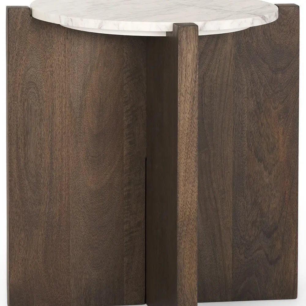 22" White and Brown Stone and Wood Tray Table Homeroots Living Room
