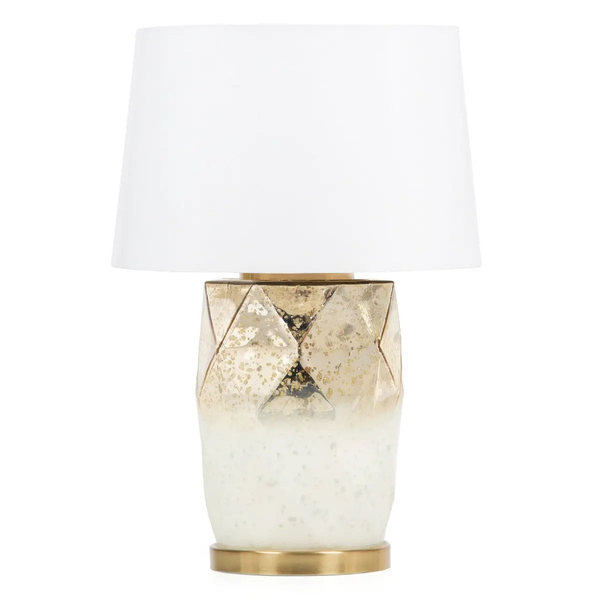 22" White and Gold Mercury Glass Table Lamp With White Cone Shade Homeroots Lighting