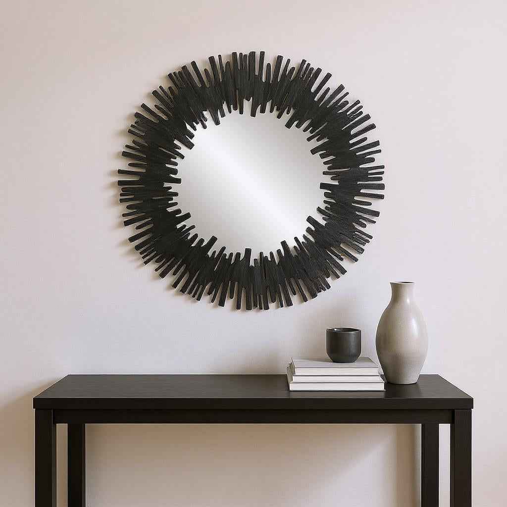 36" Black Wood Sunburst Framed Accent Mirror