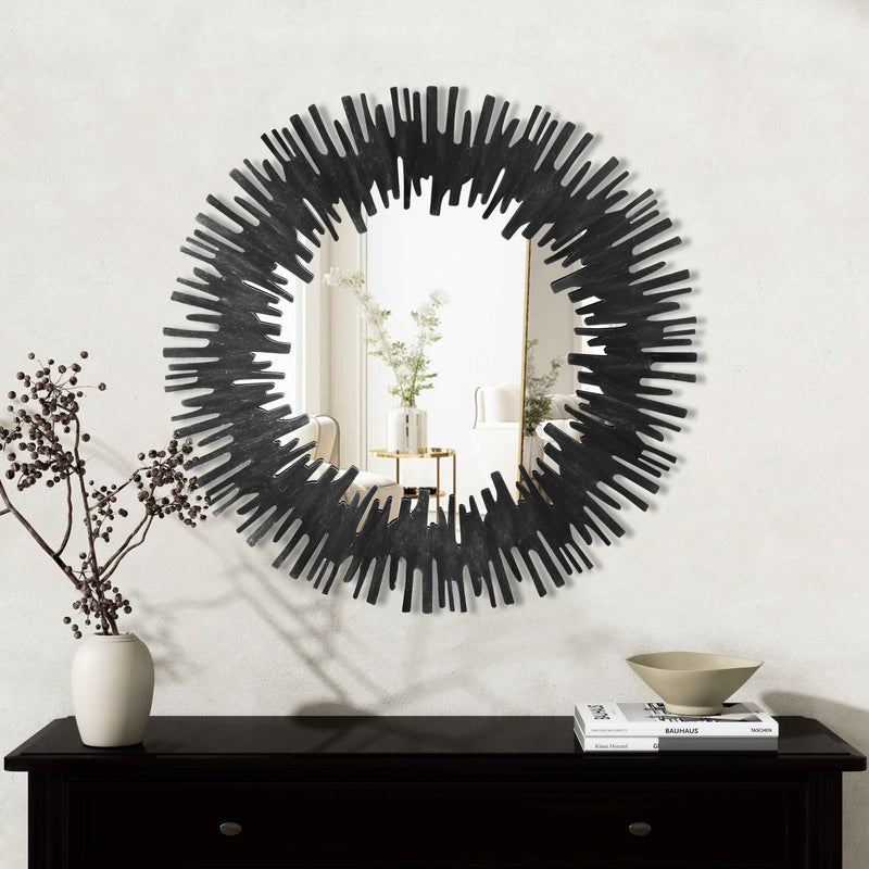 36" Black Wood Sunburst Framed Accent Mirror