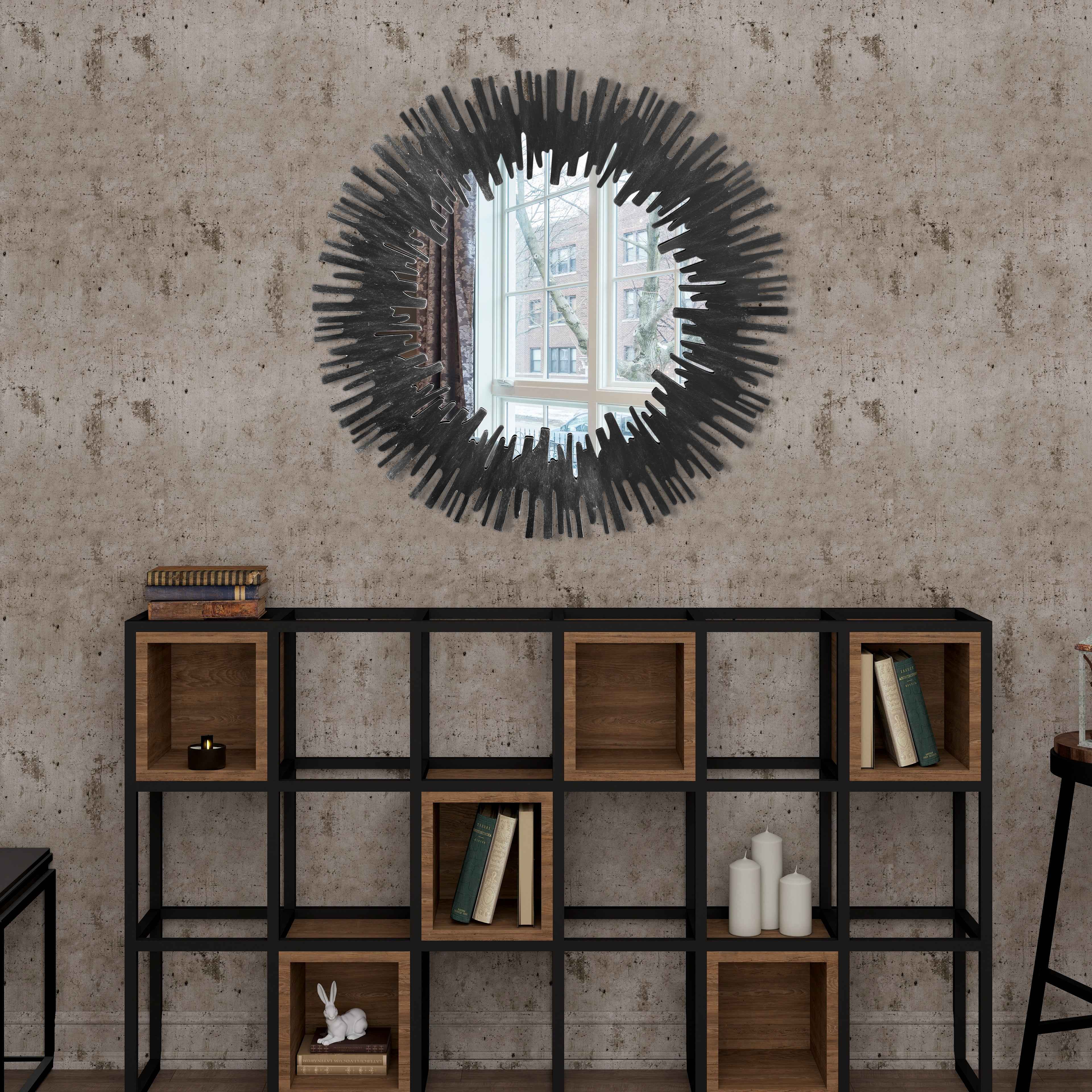 36" Black Wood Sunburst Framed Accent Mirror