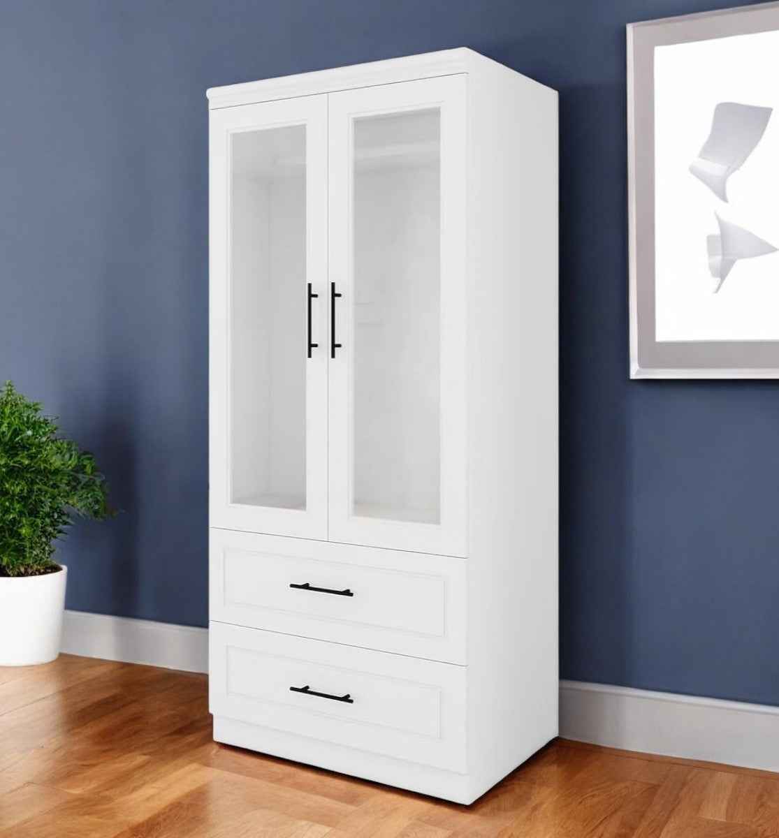 71" White And Clear Two Door Two Drawer Combo Dresser