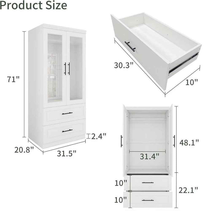 71" White And Clear Two Door Two Drawer Combo Dresser