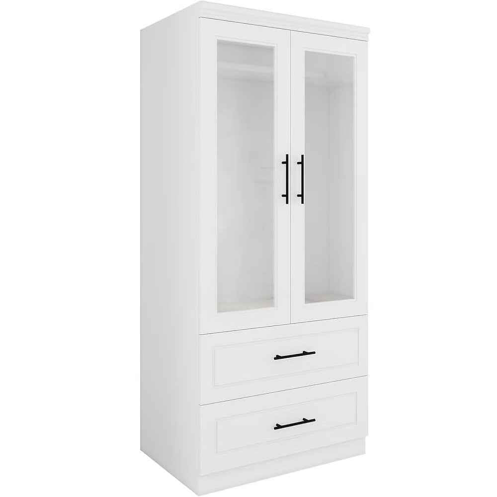 71" White And Clear Two Door Two Drawer Combo Dresser
