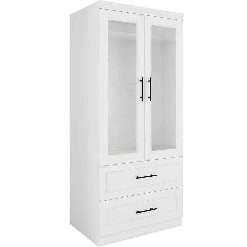 71" White And Clear Two Door Two Drawer Combo Dresser