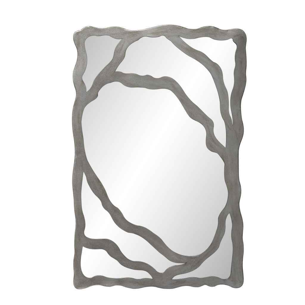 44" Gray Wood Free Form Framed Accent Mirror