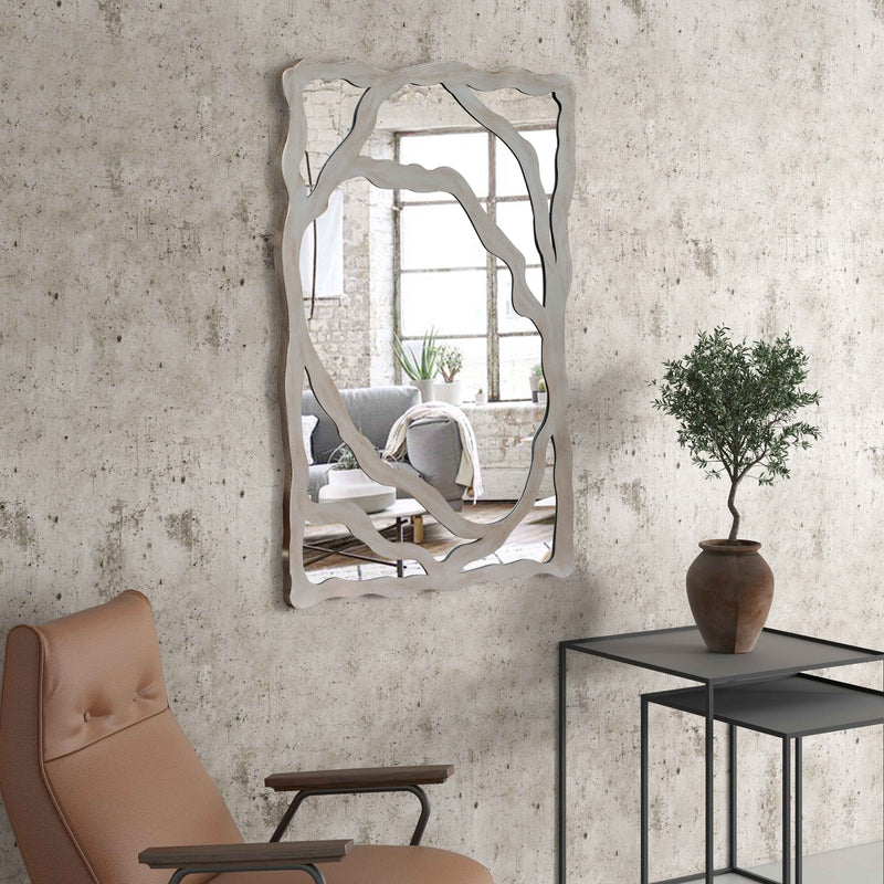 44" Gray Wood Free Form Framed Accent Mirror