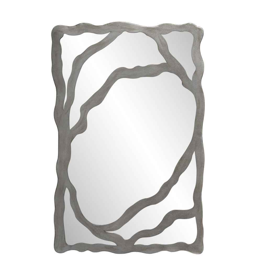 44" Gray Wood Free Form Framed Accent Mirror