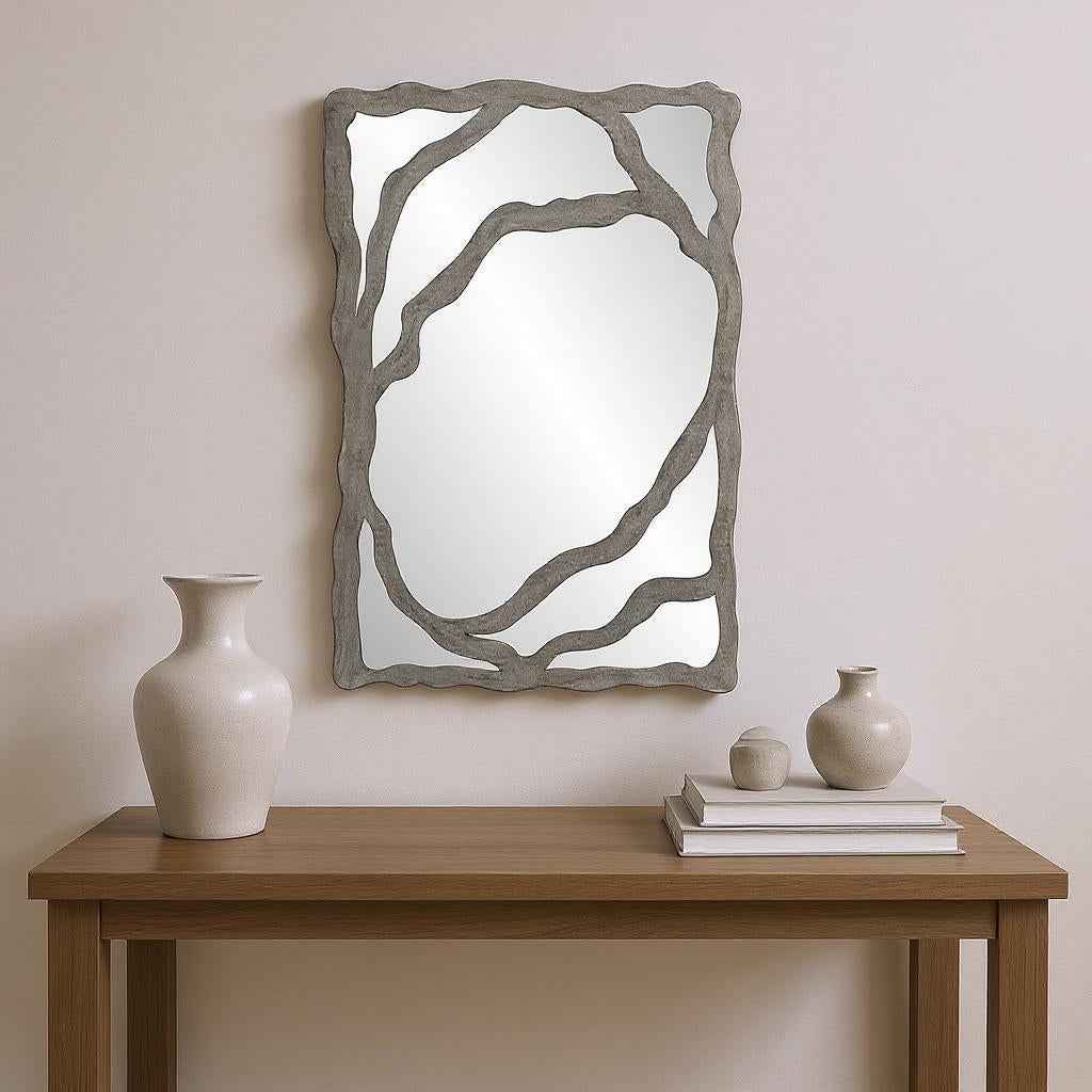 44" Gray Wood Free Form Framed Accent Mirror