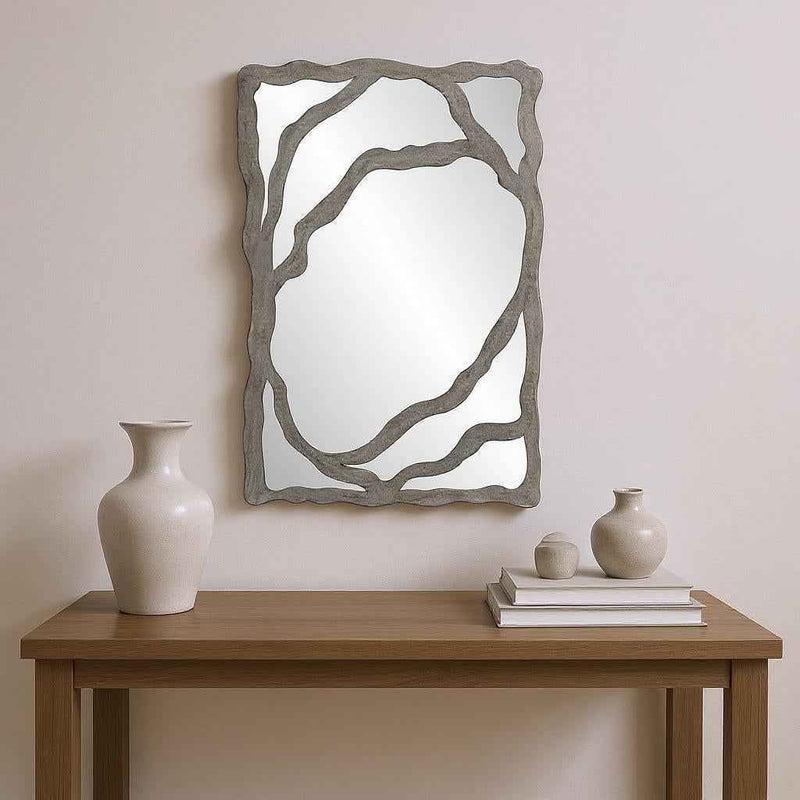44" Gray Wood Free Form Framed Accent Mirror