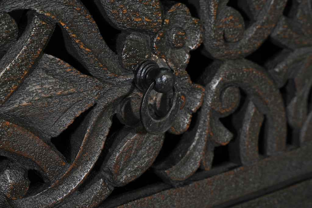 35" Black Carved Floral Solid Wood Six Drawer Dresser