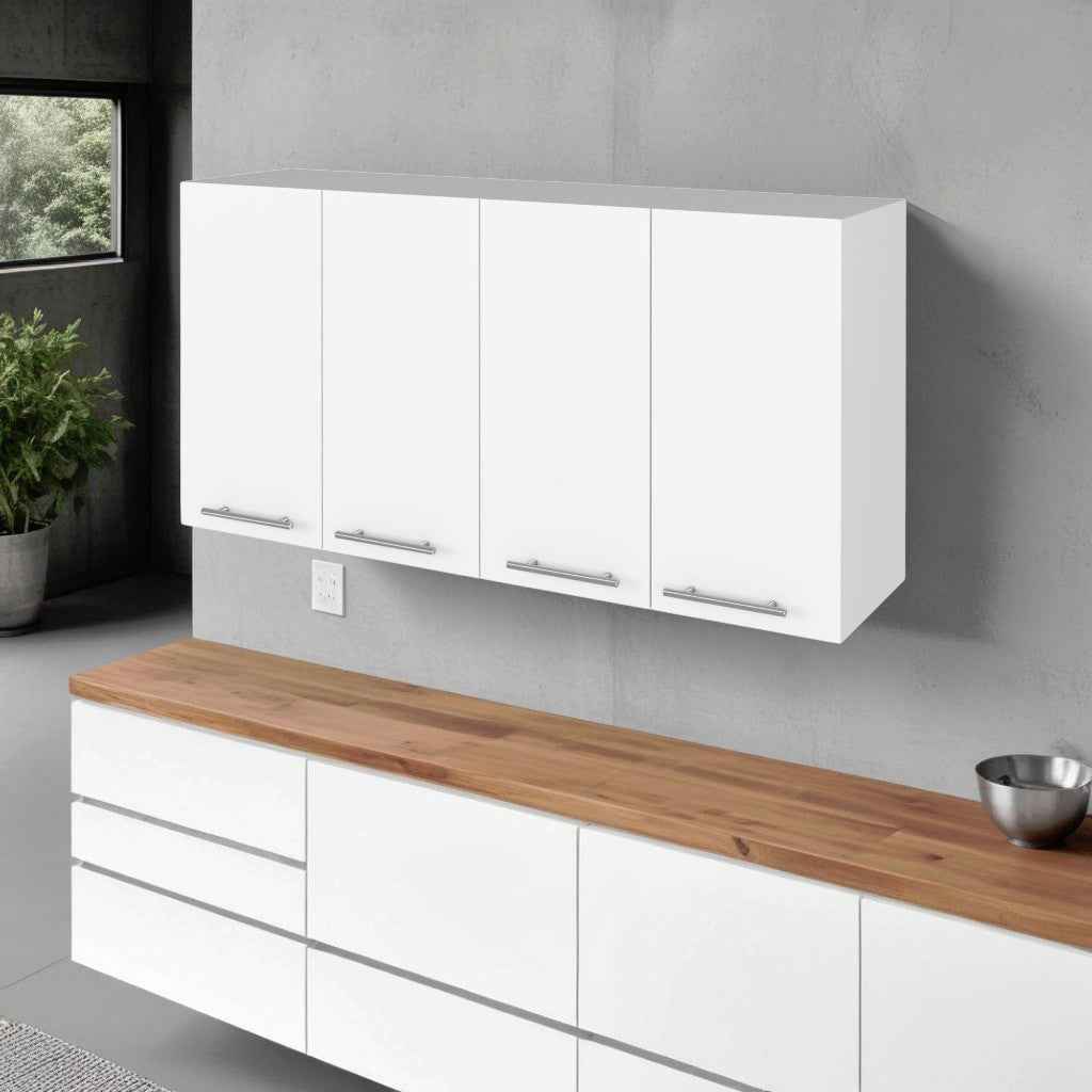 47" White Wood Wall Mounted Accent Chest With Four Doors
