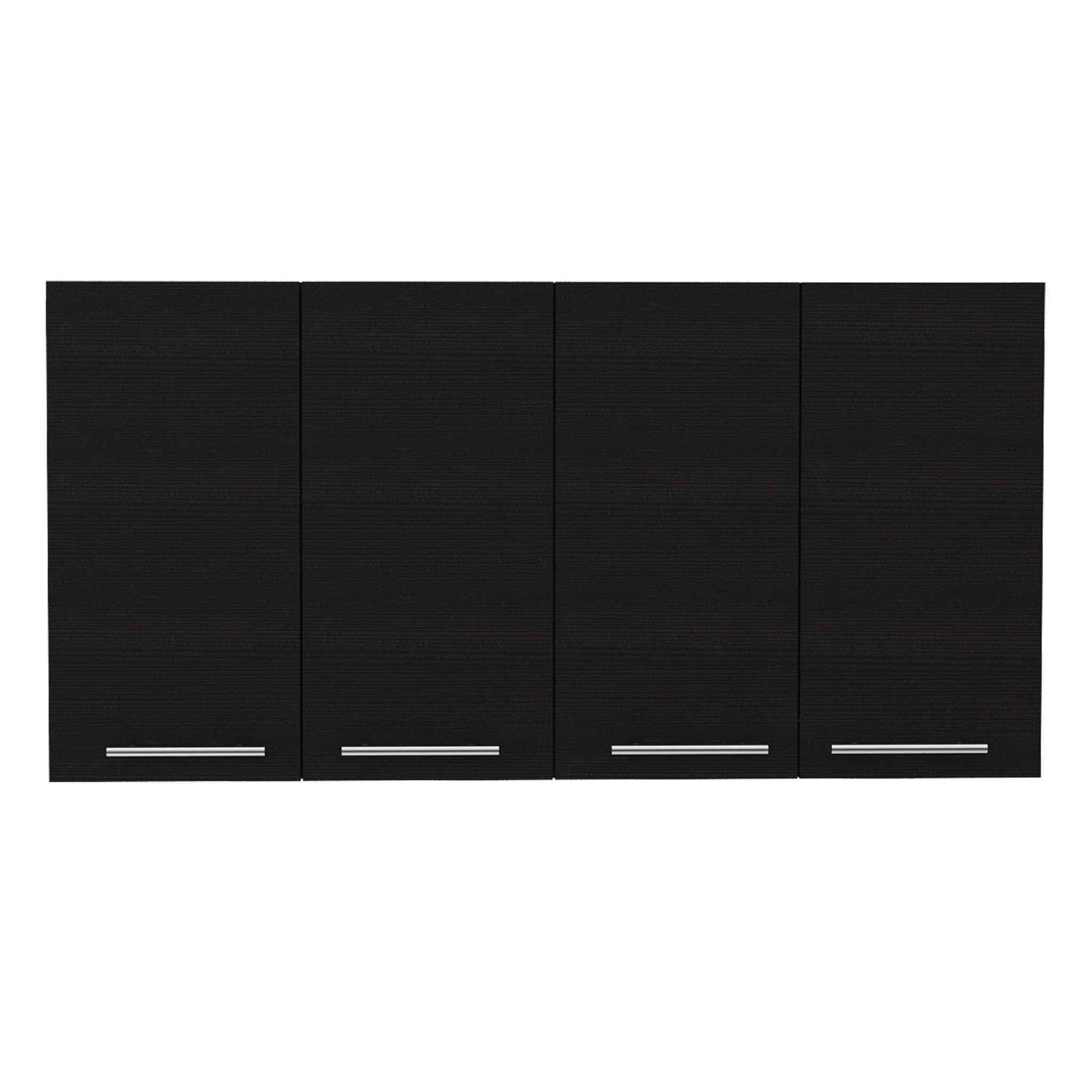 47" Black Wood Wall Mounted Accent Cabinet With Four Doors