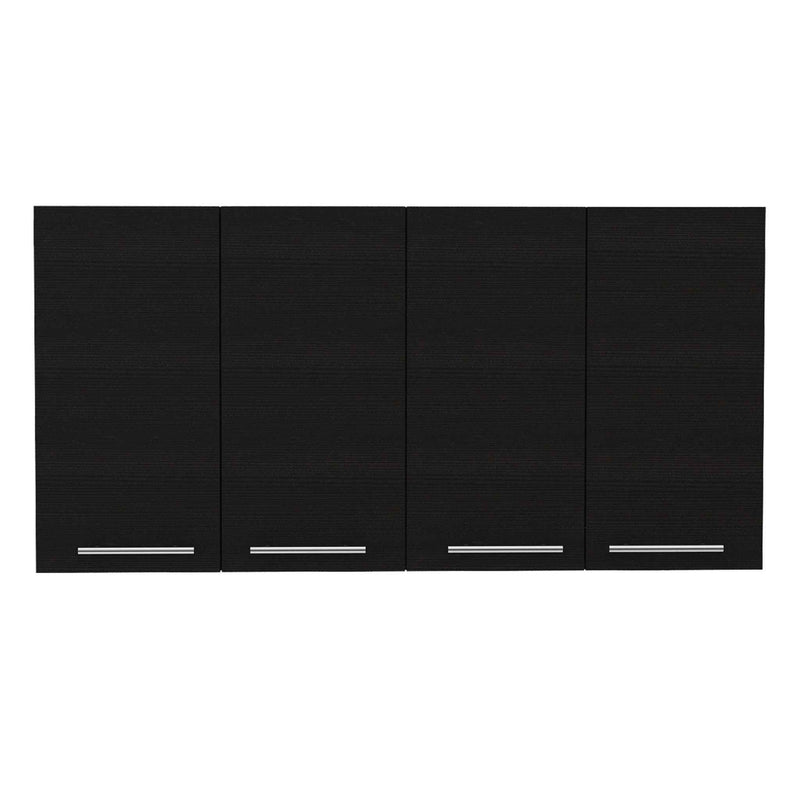 47" Black Wood Wall Mounted Accent Cabinet With Four Doors