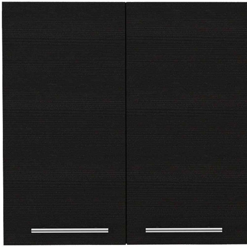 47" Black Wood Wall Mounted Accent Cabinet With Four Doors
