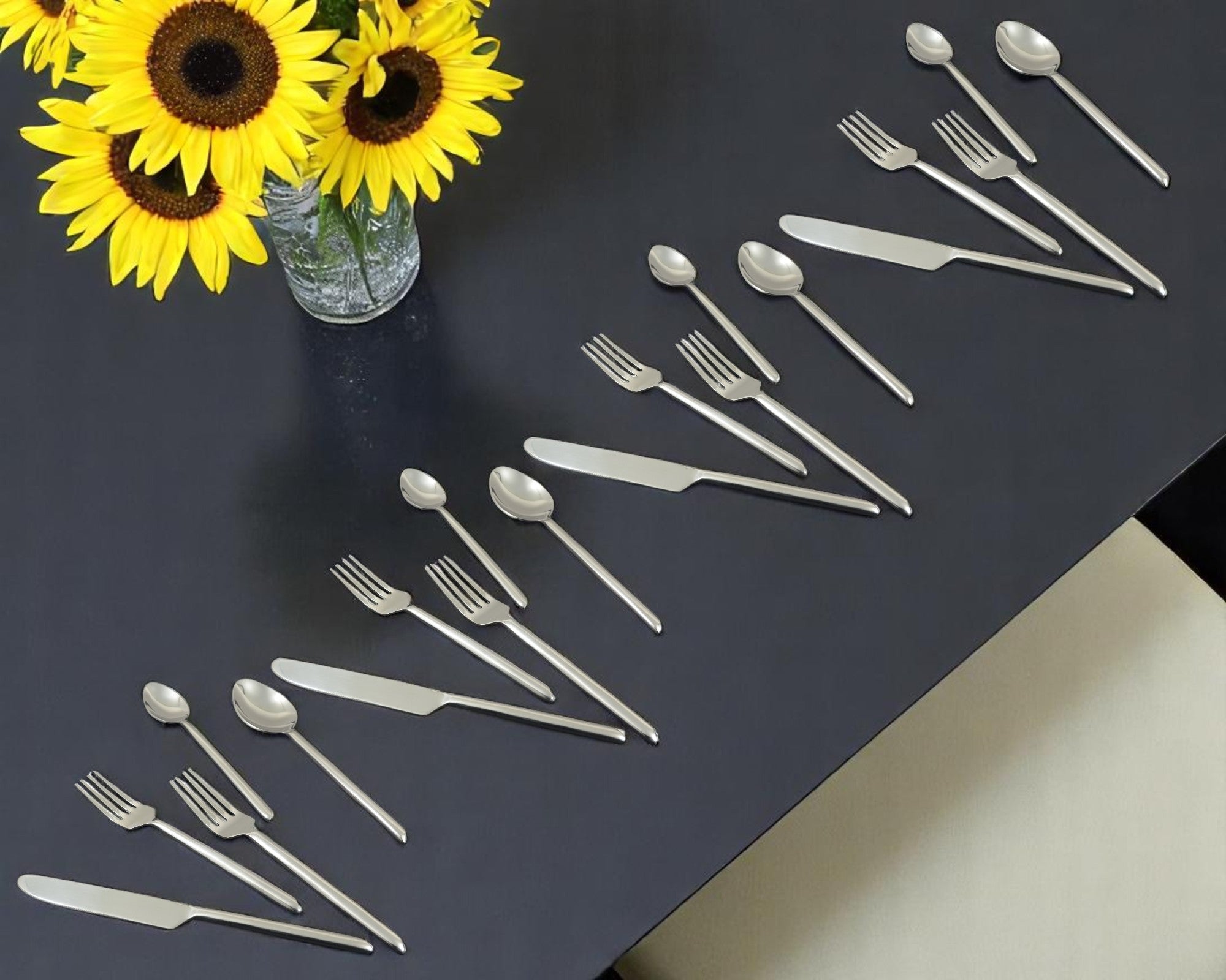 Glossy Silver Stainless Steel Twenty Piece Hand Forged Flatware Set - Kitchen & Dining