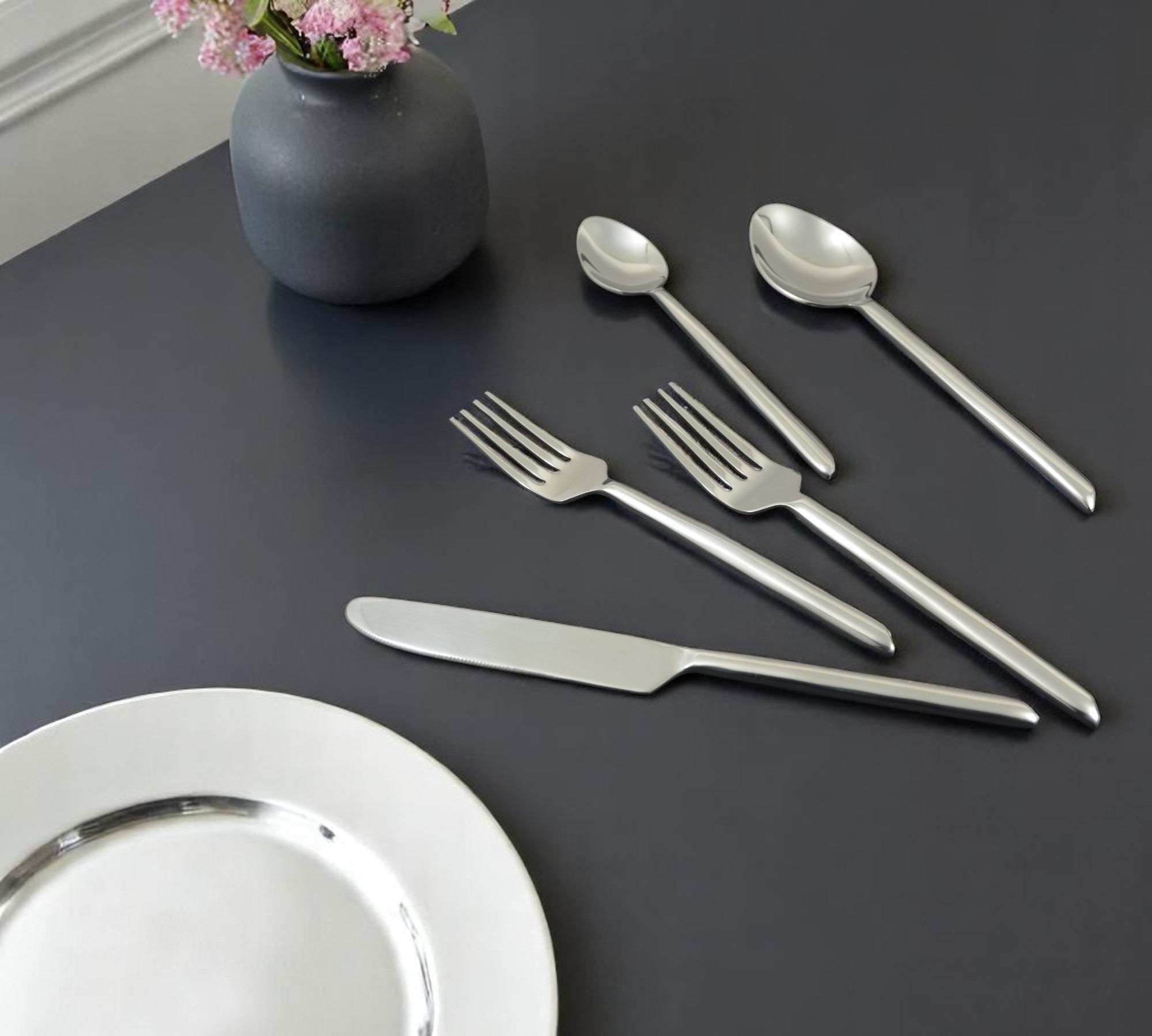 Glossy Silver Stainless Steel Twenty Piece Hand Forged Flatware Set - Kitchen & Dining