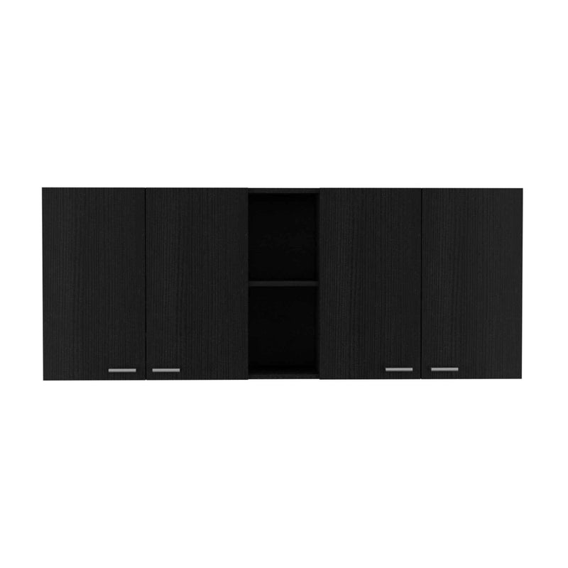 59" Black Wood Wall mounted Accent Cabinet With Five Shelves