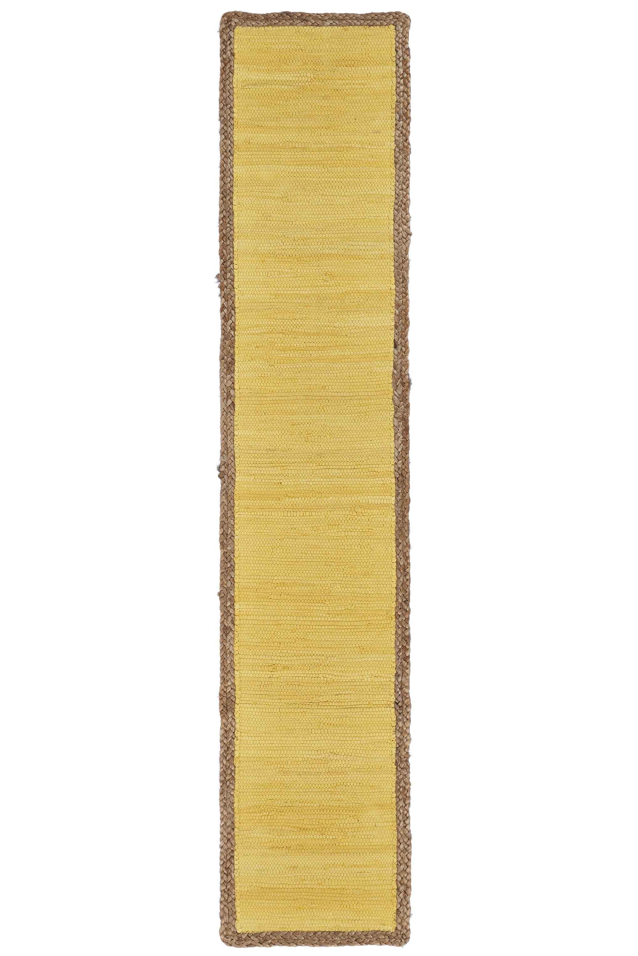 72" Yellow And Natural Cotton And Jute Table Runner