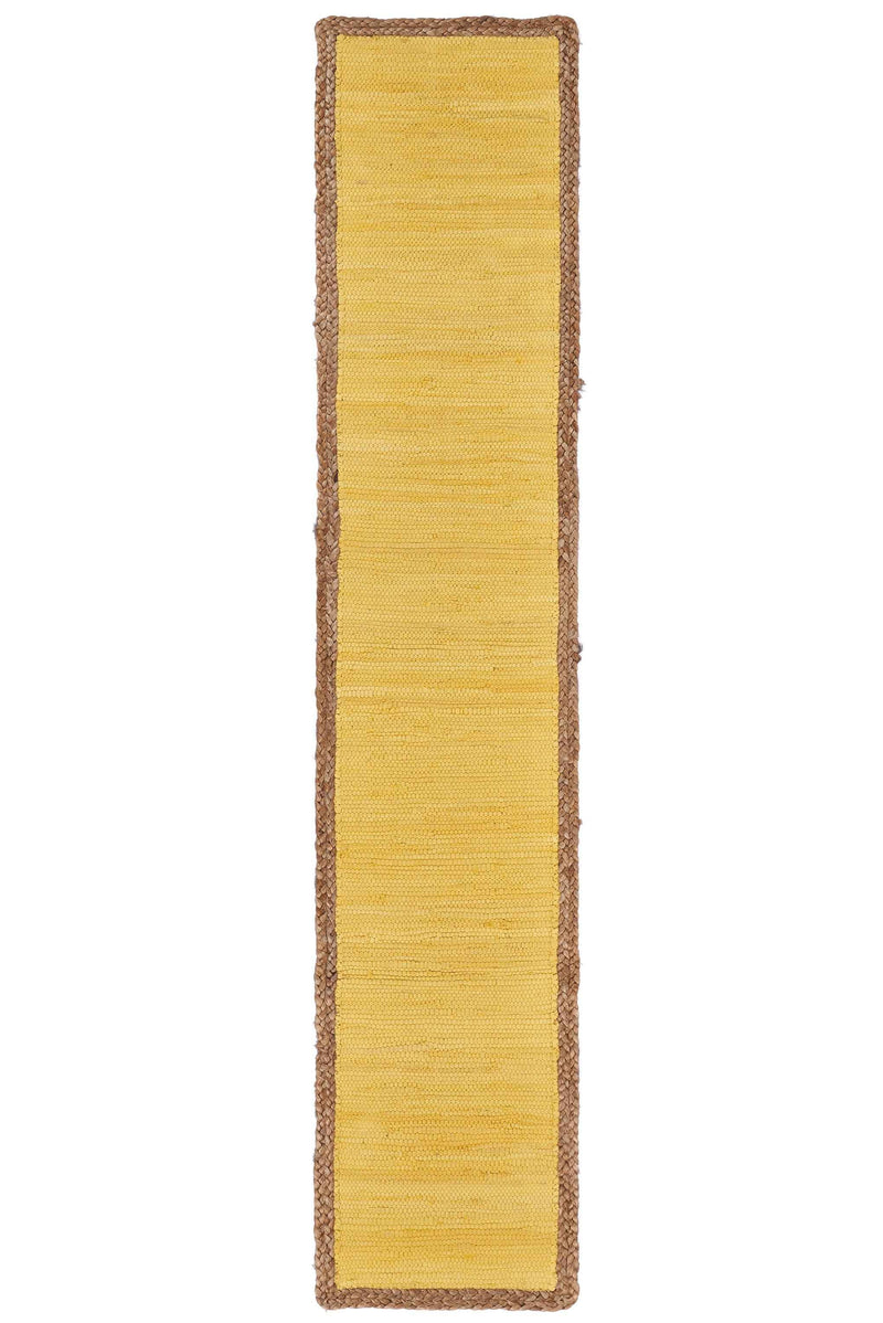 72" Yellow And Natural Cotton And Jute Table Runner