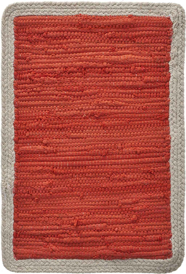 19" Set of Four Orange And Natural Solid With Border Cotton Placemats
