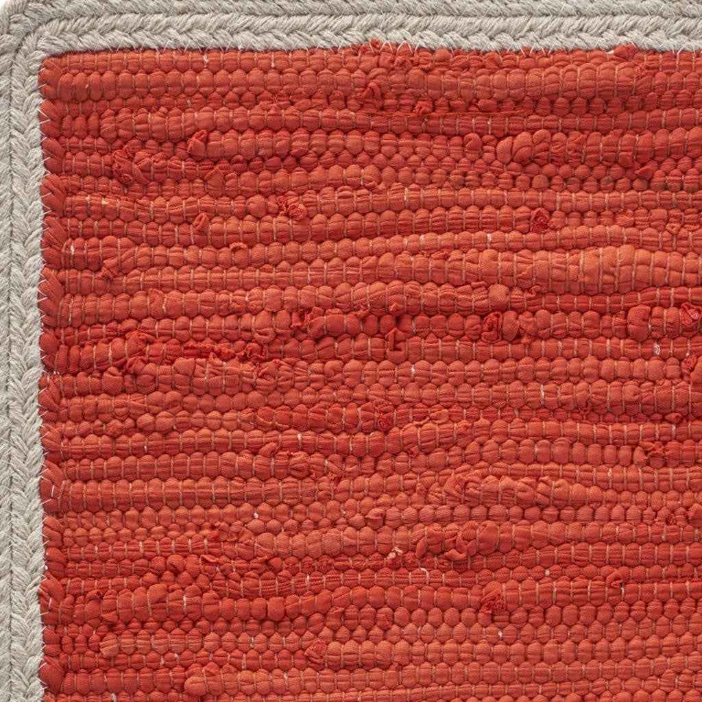 19" Set of Four Orange And Natural Solid With Border Cotton Placemats
