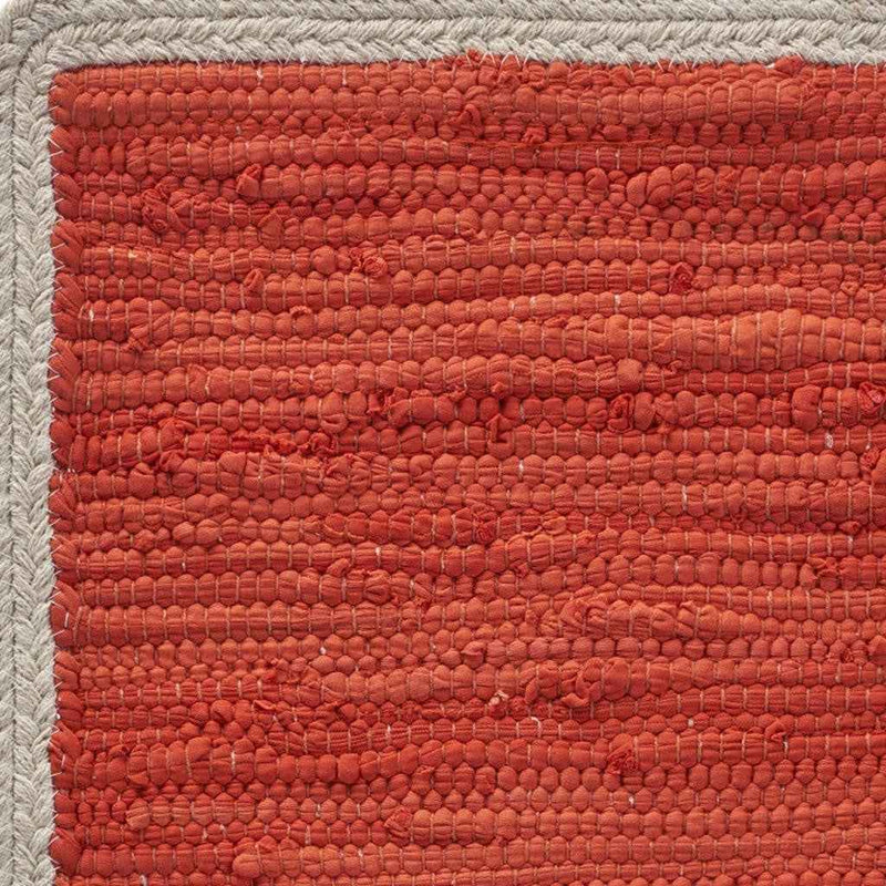 19" Set of Four Orange And Natural Solid With Border Cotton Placemats