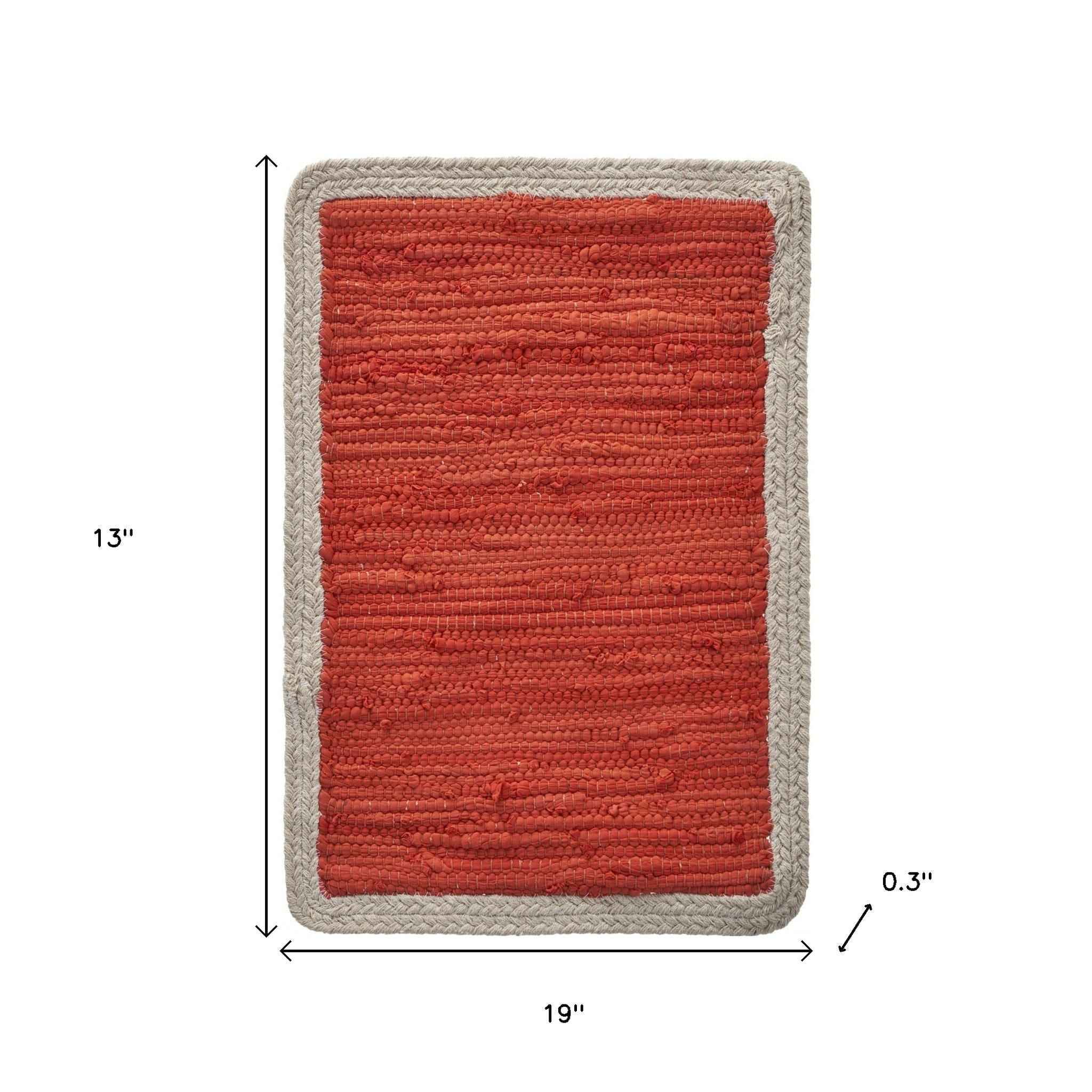 19" Set of Four Orange And Natural Solid With Border Cotton Placemats