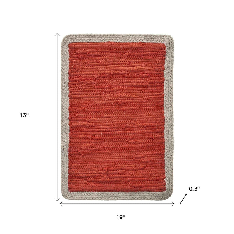 19" Set of Four Orange And Natural Solid With Border Cotton Placemats