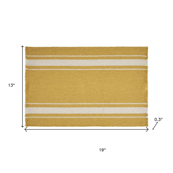 19" Set of Four Yellow And White Striped Cotton Placemats
